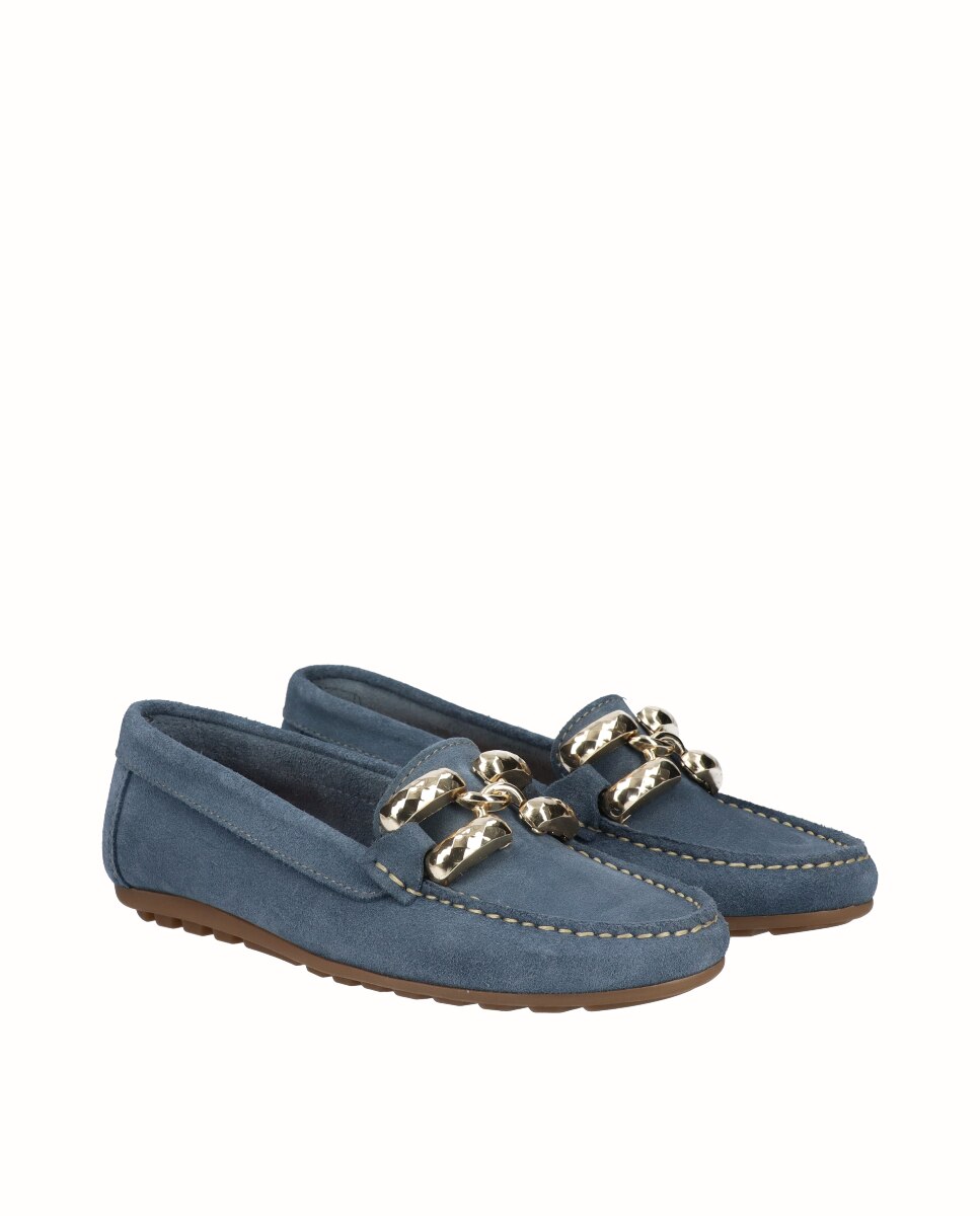 Mocassins Kiowa de Pele com Adorno Metálico Azul-2