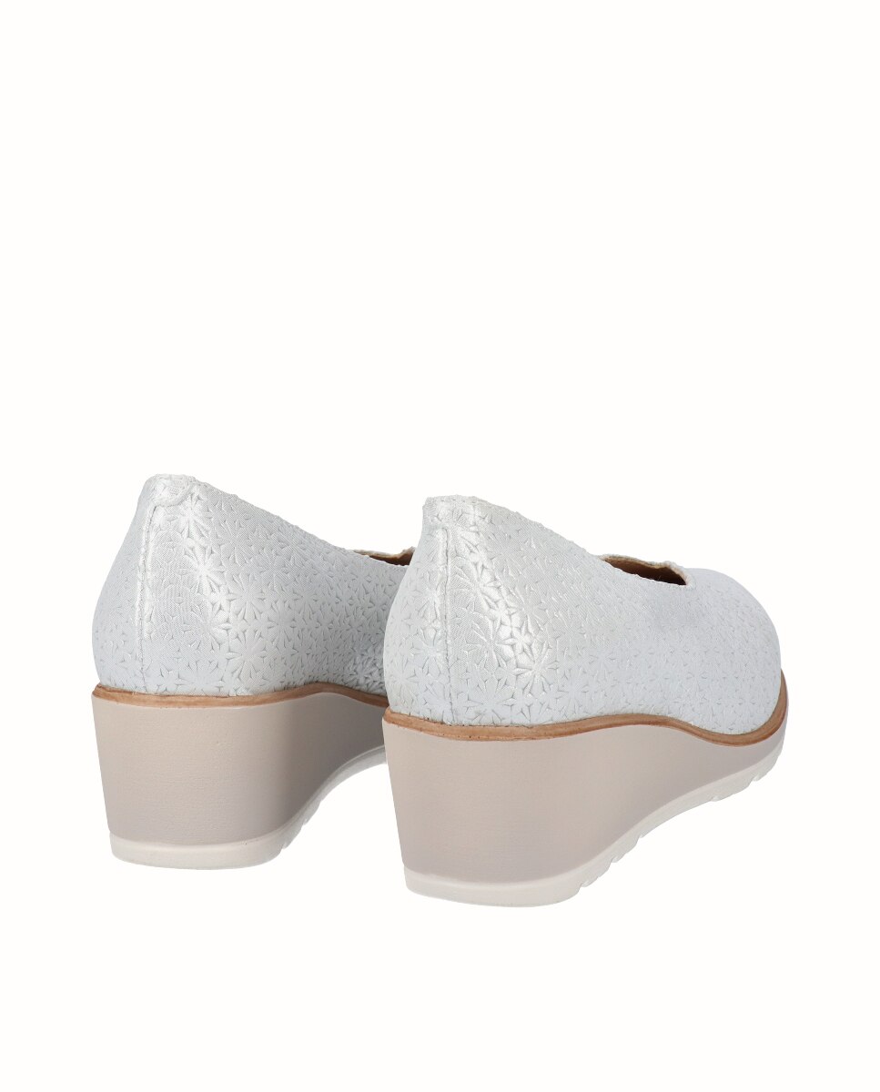 Sapatos de Cunha em Pele Flores Branco-3
