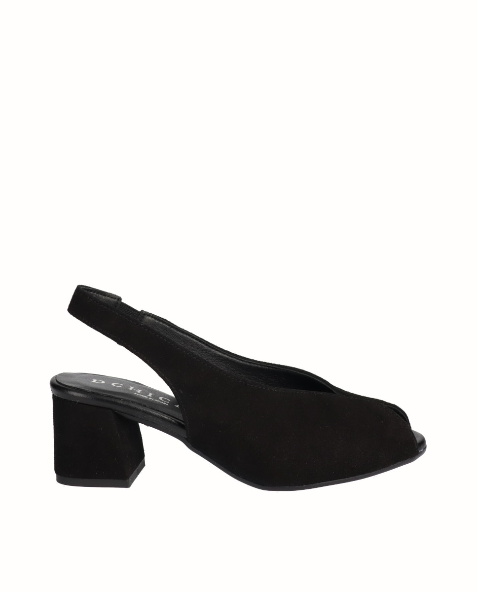 Sapatos de Salto Peep Toes de Camurça Preto-1
