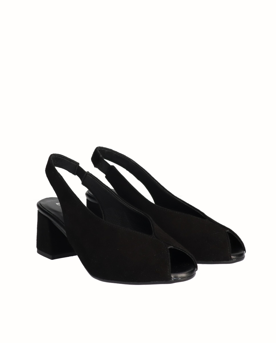 Sapatos de Salto Peep Toes de Camurça Preto-2