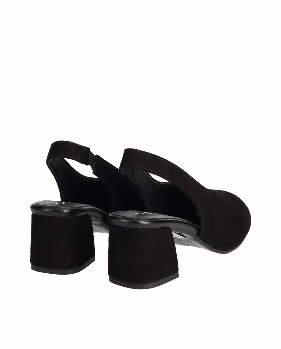 Sapatos de Salto Peep Toes de Camurça Preto-3
