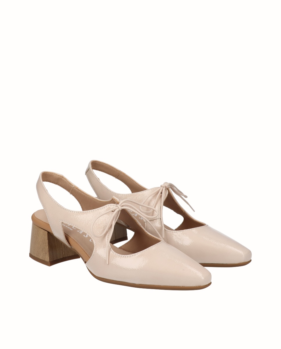 Sapatos de Salto em Pele com Cordões Creme-2