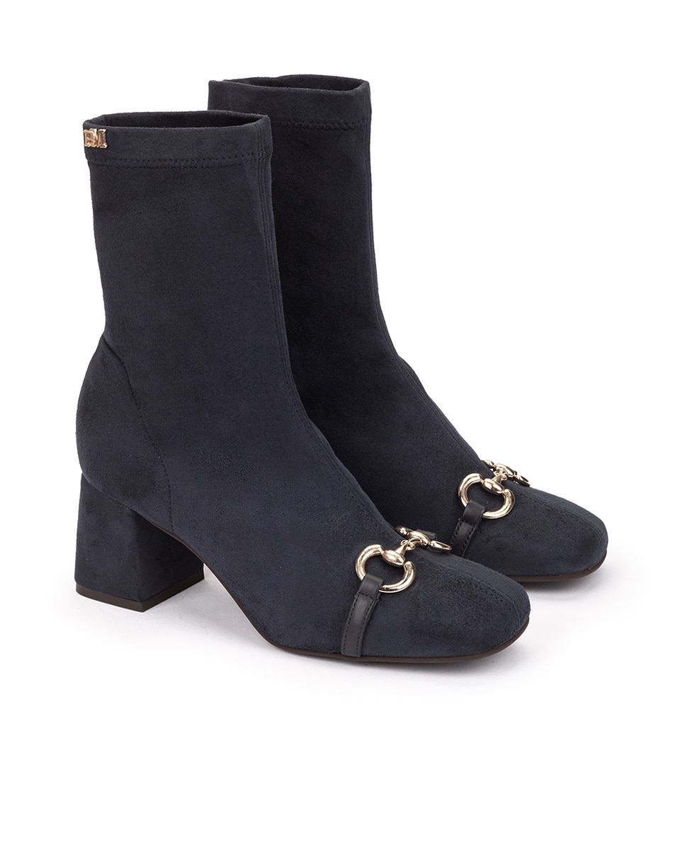 Botas de tornozelo de tecido azul-marinho feminino 2