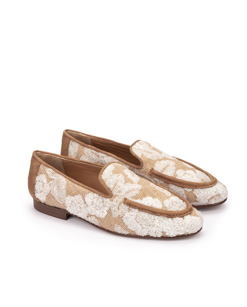Mocassins com Detalhes Fantasia e Debrum Castanho / Branco gasto-2