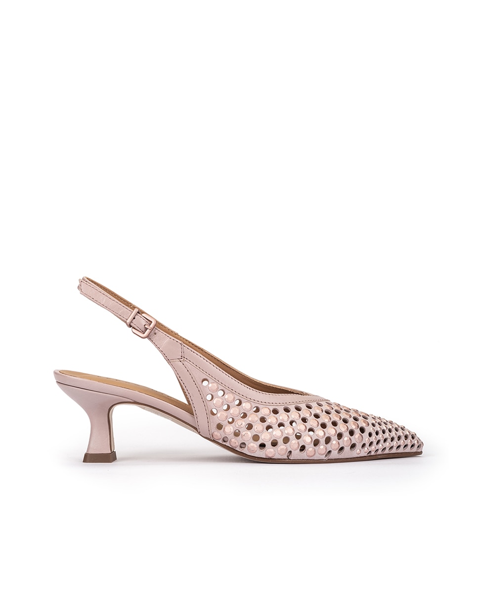 Sapatos de Salto Midi com Adornos Brilhantes Nude-1