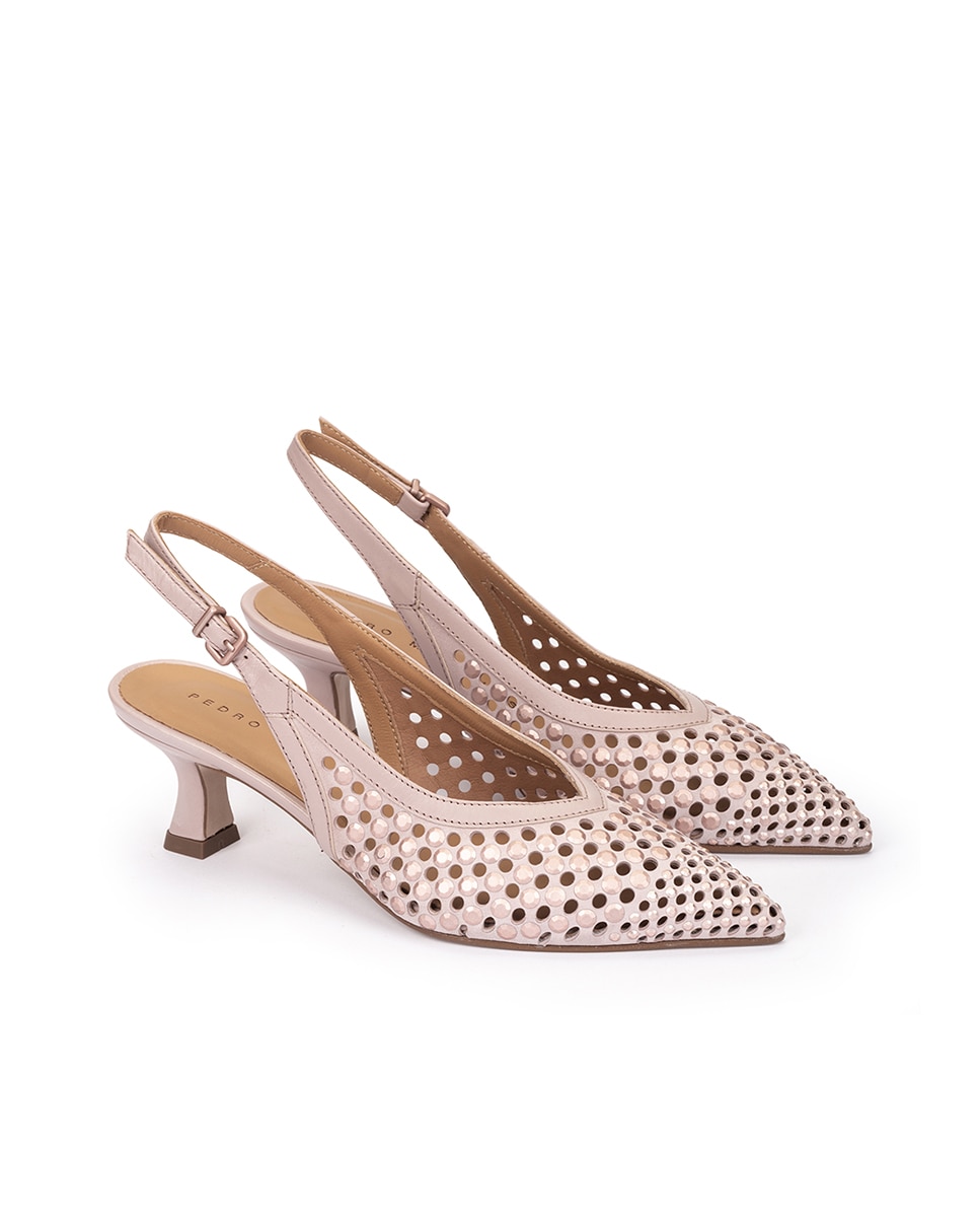 Sapatos de Salto Midi com Adornos Brilhantes Nude-2