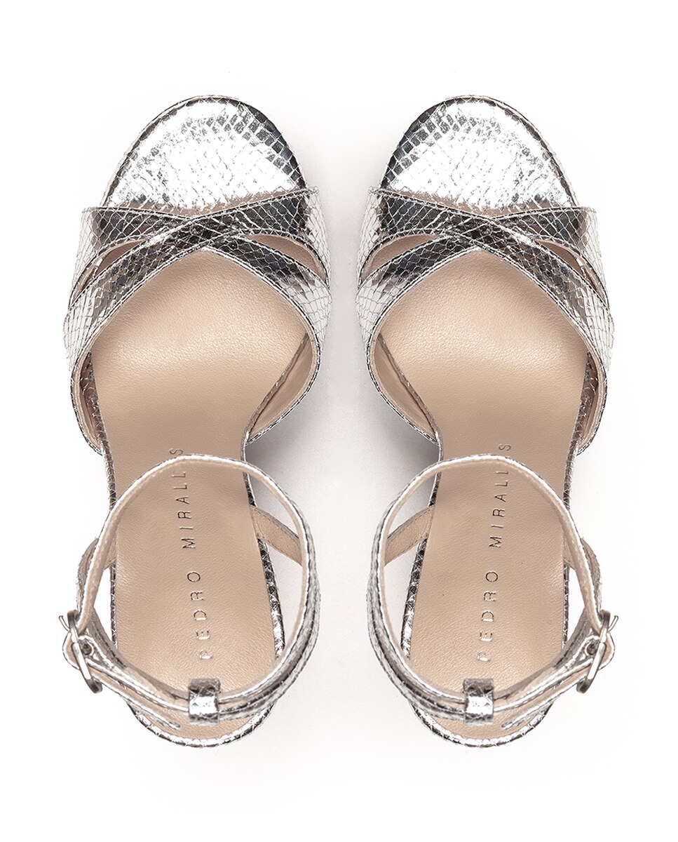 Sandálias de Salto com Plataforma e Pulseira Prateado-3