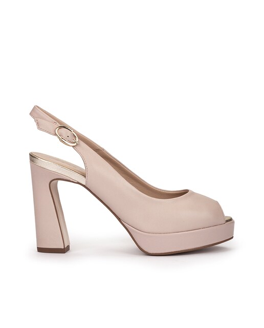 Imagem 0 de Peep Toes de Pele com o Calcanhar Aberto e com Plataforma - Rosa Pálido
