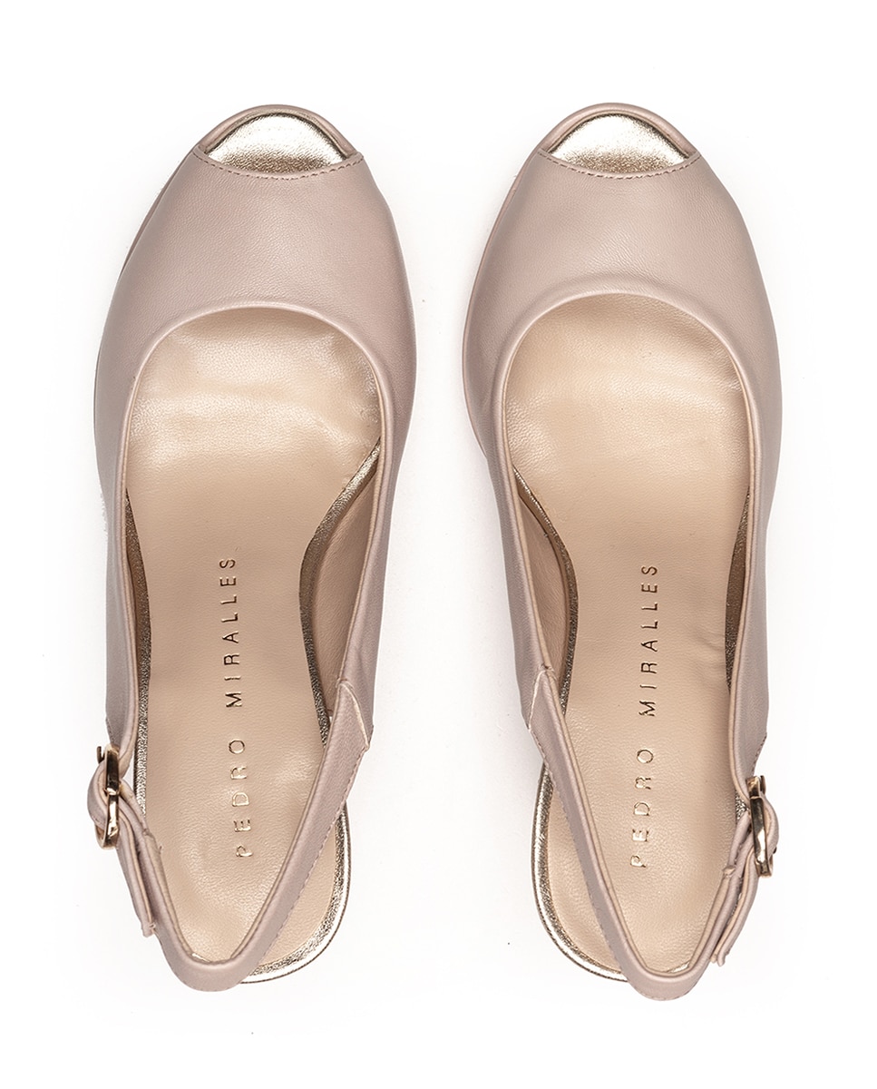 Peep Toes de Pele com Calcanhar Aberto e Plataforma em Rosa Palo Rosa-pastel-3