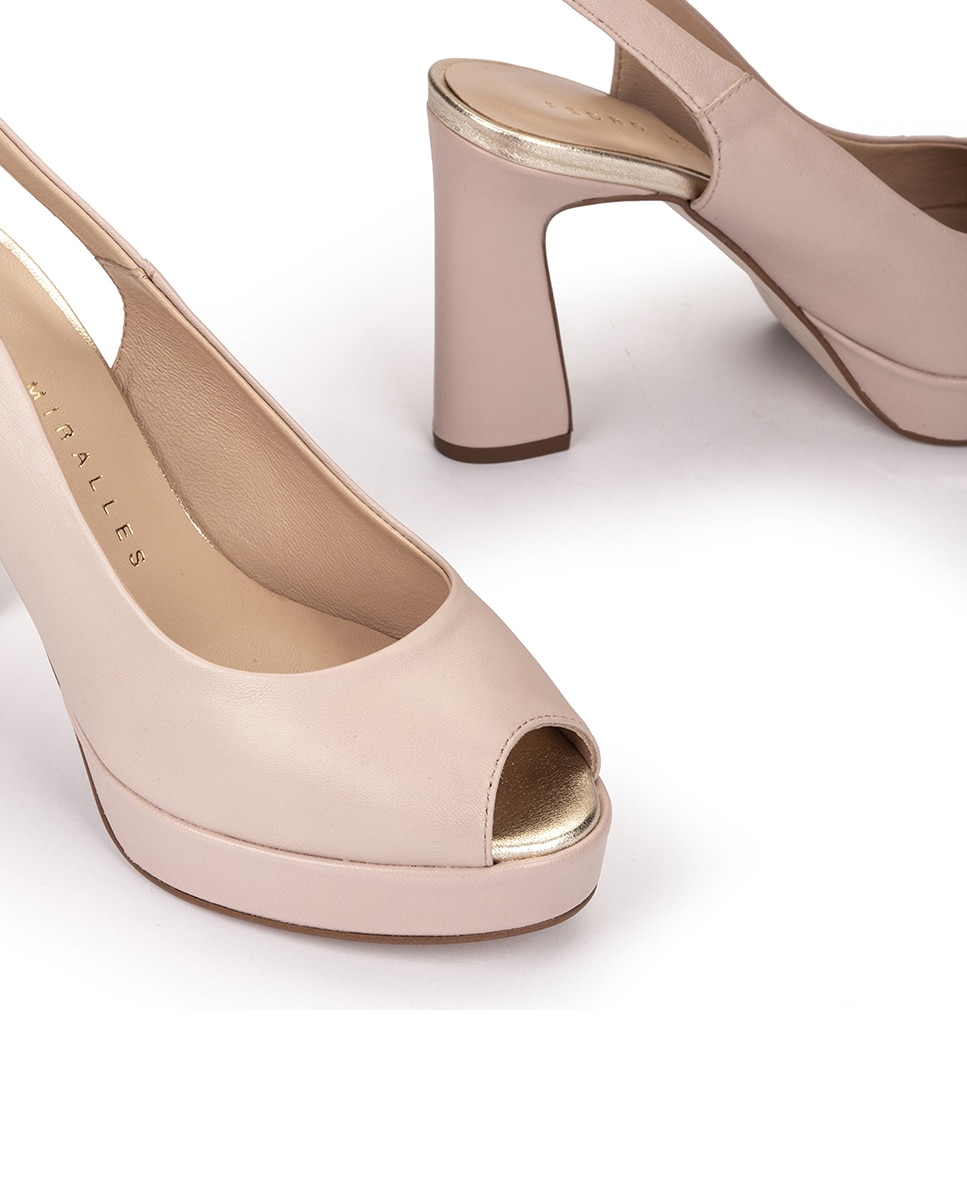 Peep Toes de Pele com Calcanhar Aberto e Plataforma em Rosa Palo Rosa-pastel-4