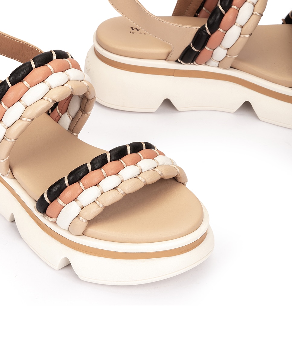 Sandálias de Plataforma em Pele com Tiras Acolchoadas Bege-4