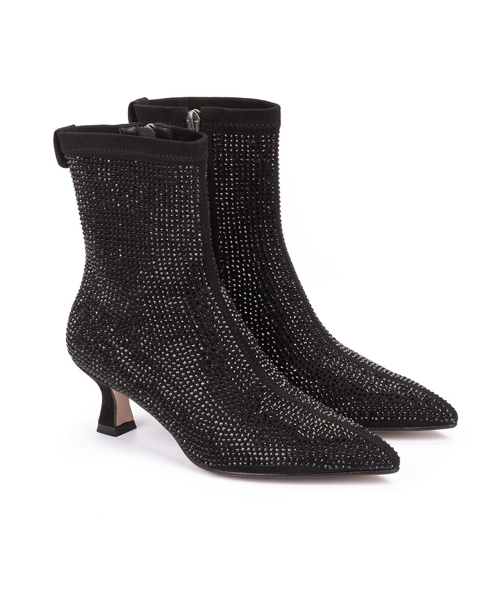 Botins de Salto e Brilhantes Preto-2