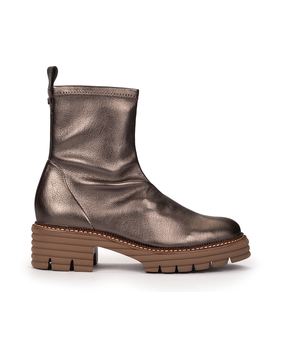 Botins de Tecido Elástico com Salto e Plataforma Bronze metalizado-1