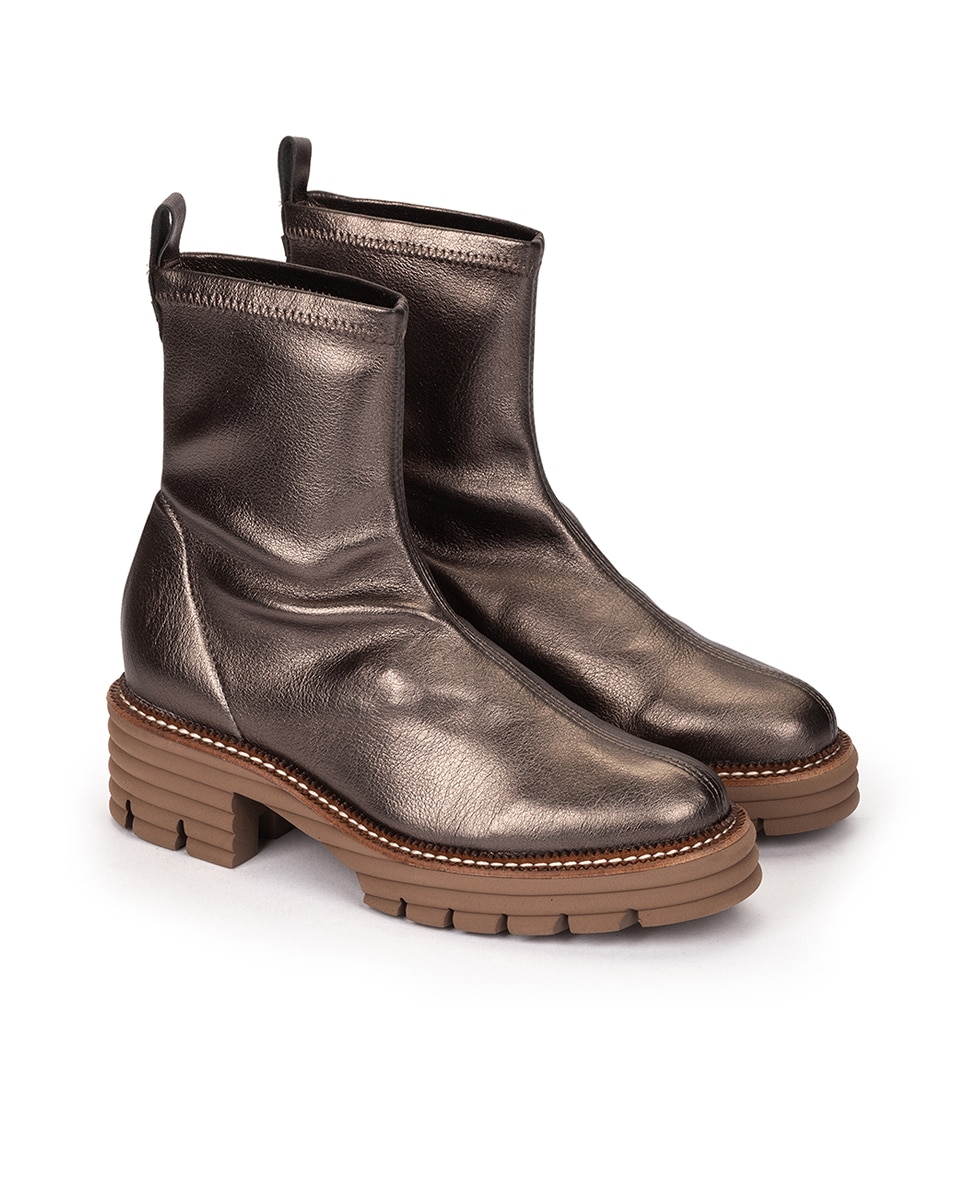 Botins de Tecido Elástico com Salto e Plataforma Bronze metalizado-2