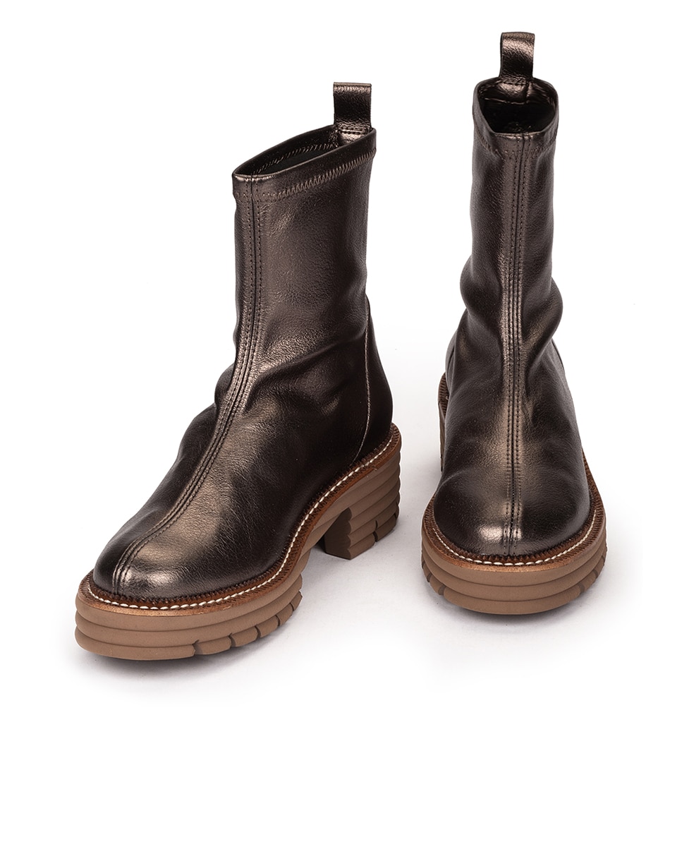 Botins de Tecido Elástico com Salto e Plataforma Bronze metalizado-3