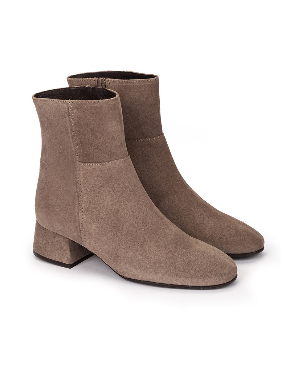 Botins de Salto Baixo com Fecho Zip Castanho-claro-2