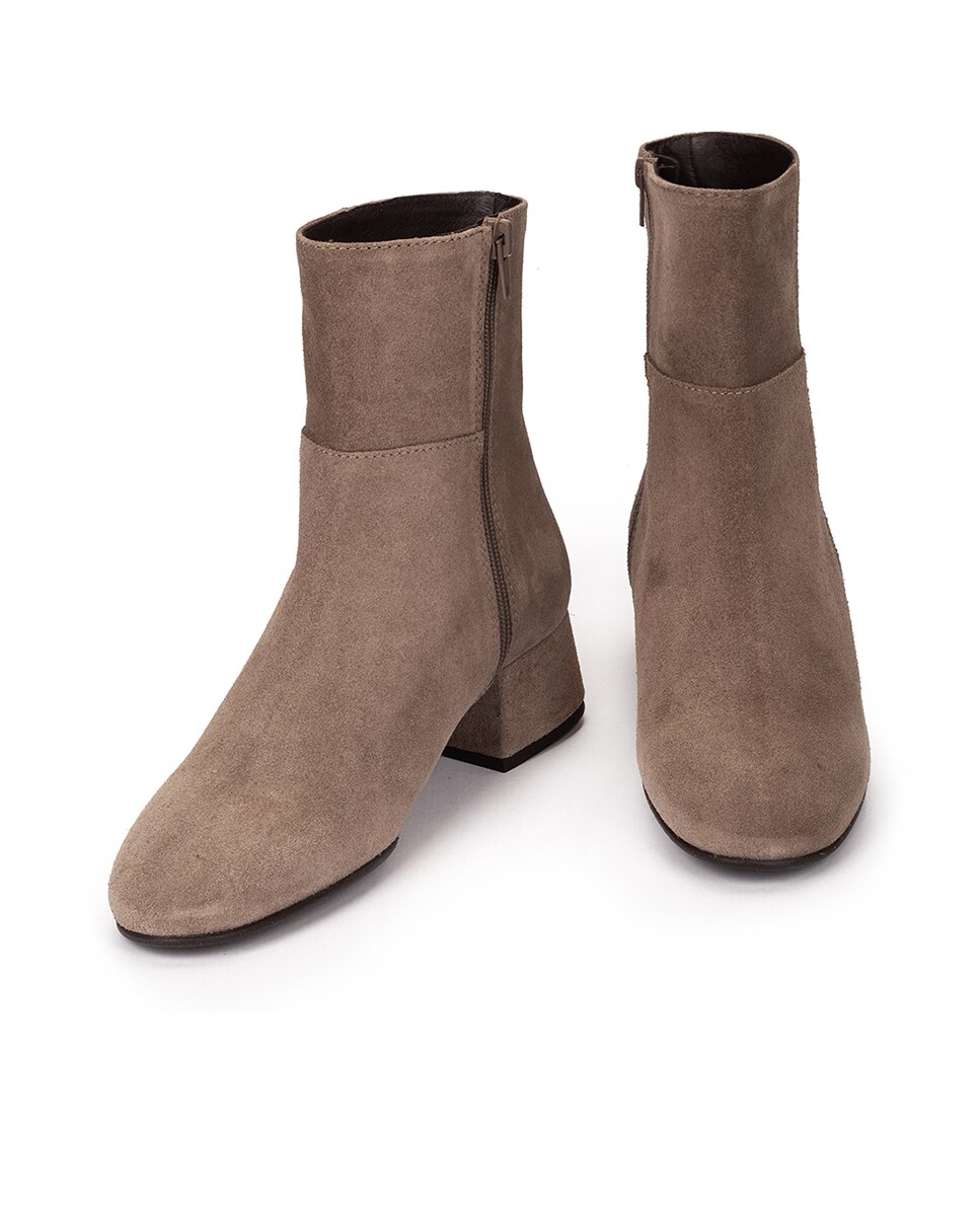 Botins de Salto Baixo com Fecho Zip Castanho-claro-3