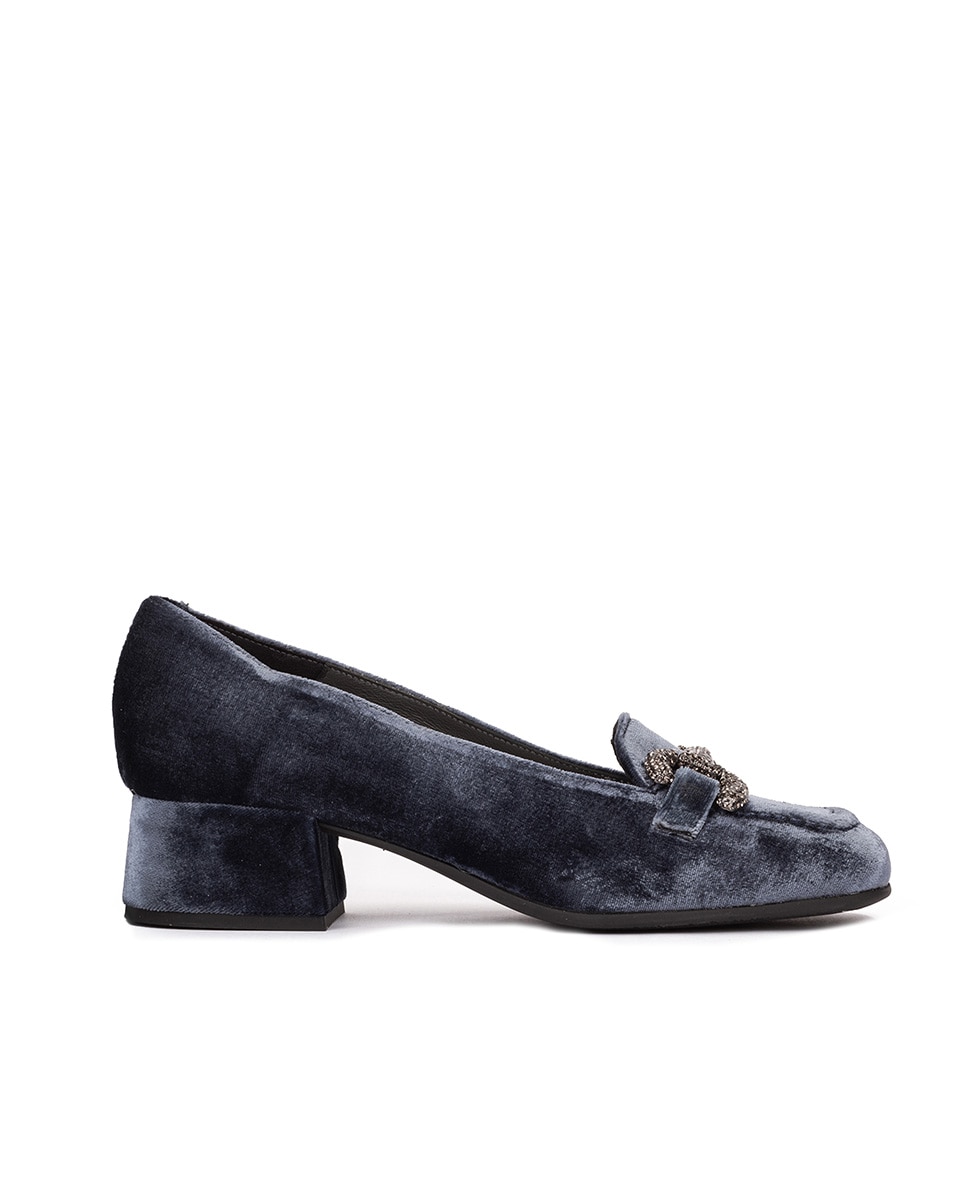 Sapatos de Salto em Veludo com Adorno Azul-1
