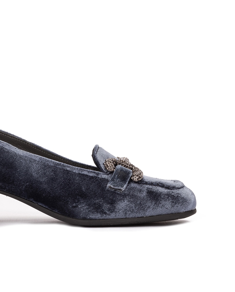 Sapatos de Salto em Veludo com Adorno Azul-2
