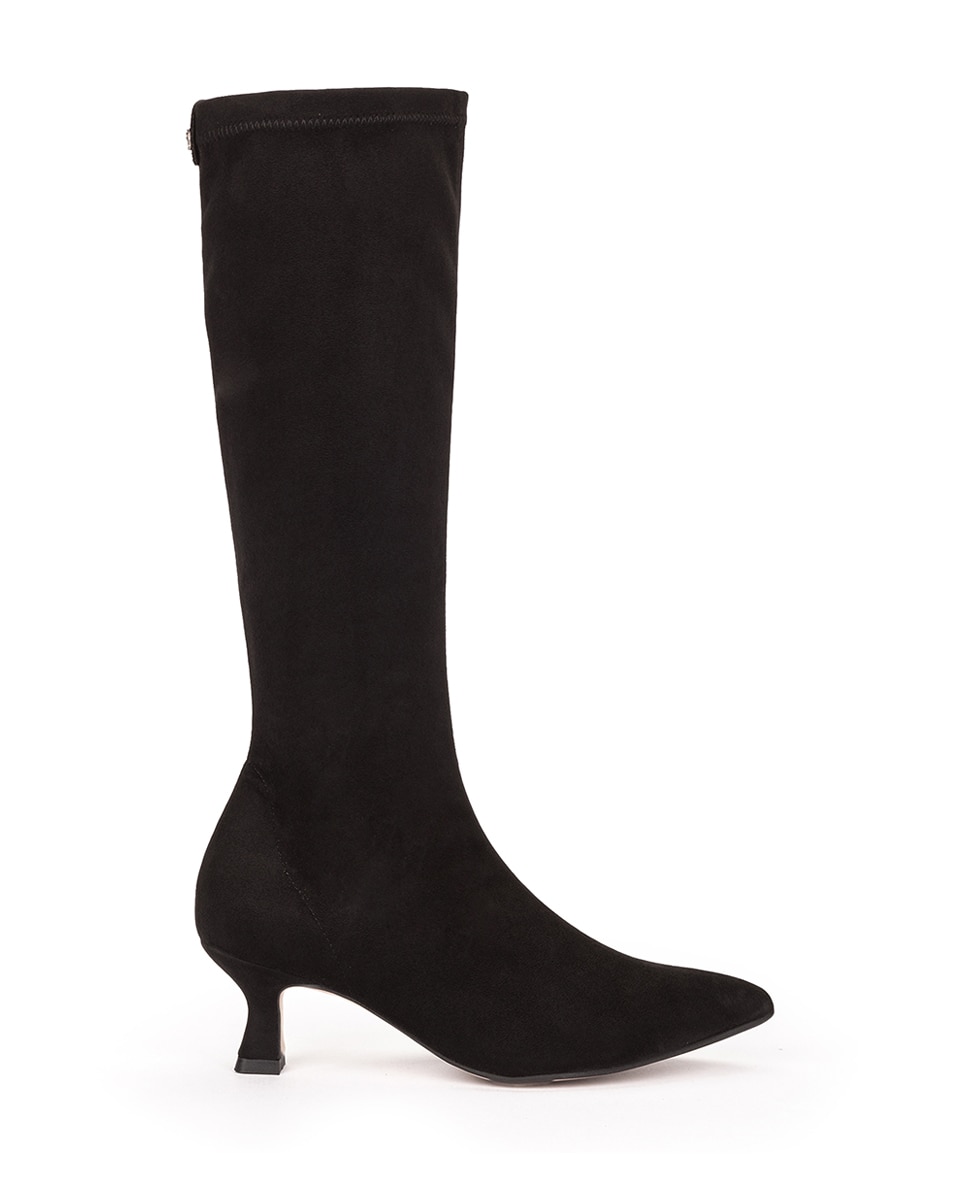 Botas de Salto em Tecido Elástico Efeito Camurça Preto-1