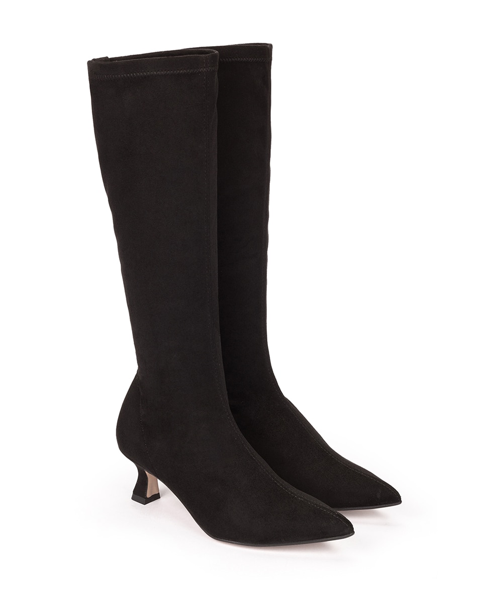 Botas de Salto em Tecido Elástico Efeito Camurça Preto-2