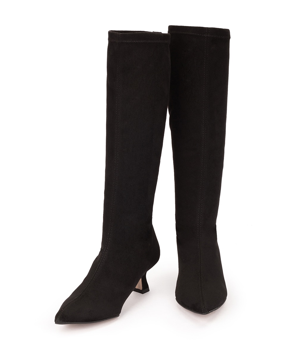 Botas de Salto em Tecido Elástico Efeito Camurça Preto-3