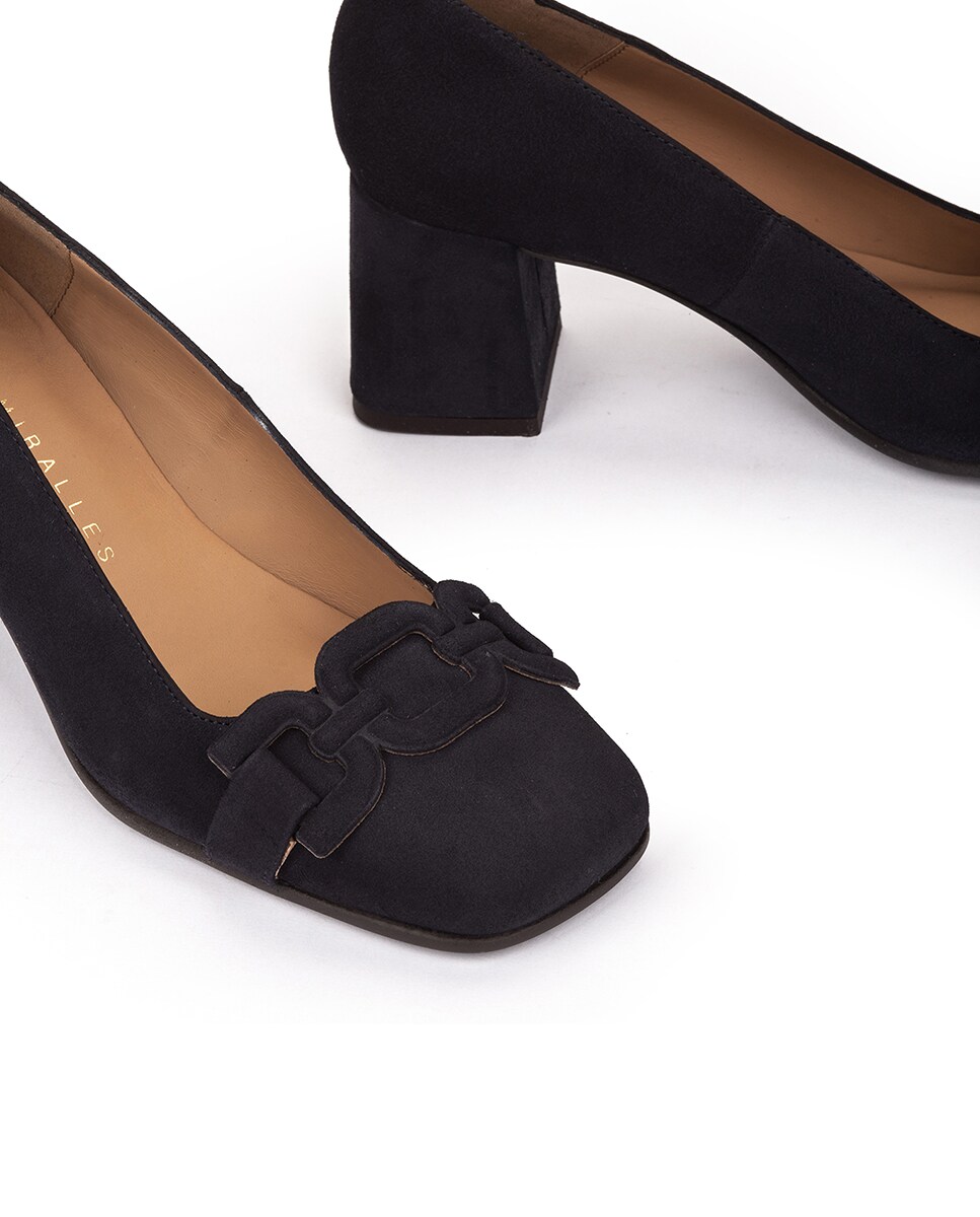 Sapatos de Salto com Tacão de Camurça Azul-marinho-4