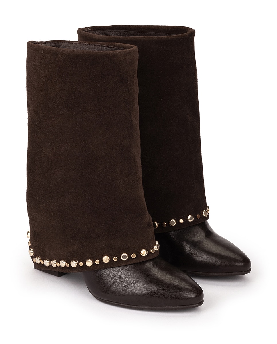 Botas de Salto e Tachas Castanho-escuro-2