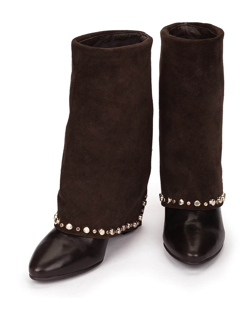 Botas de Salto e Tachas Castanho-escuro-3