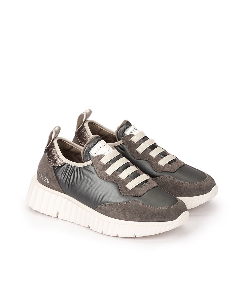 Sapatilhas Desportivas de Tecido com Cordões Elásticos Cinzento-2