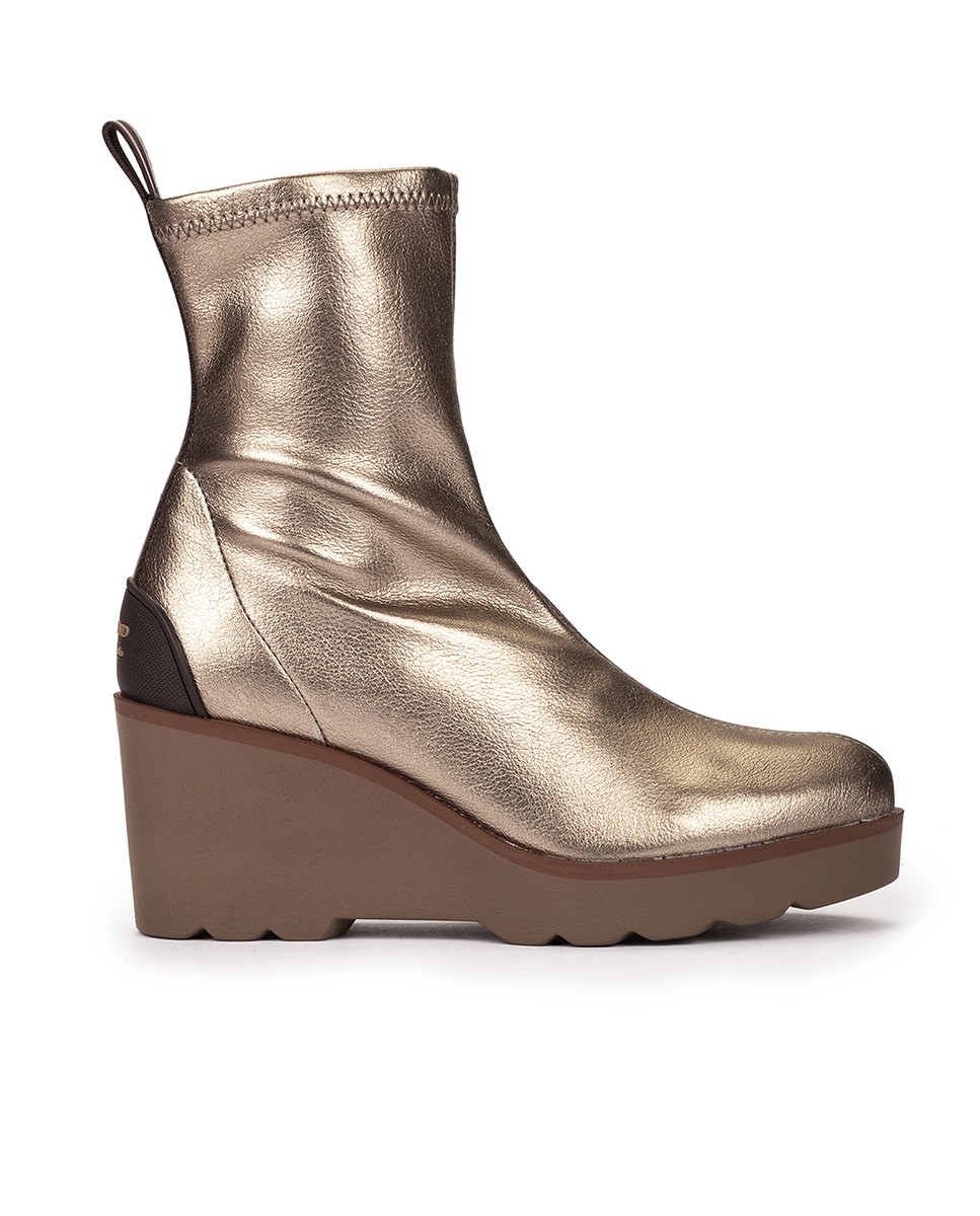 Botins de Tecido Elástico com Cunha Ouro-1