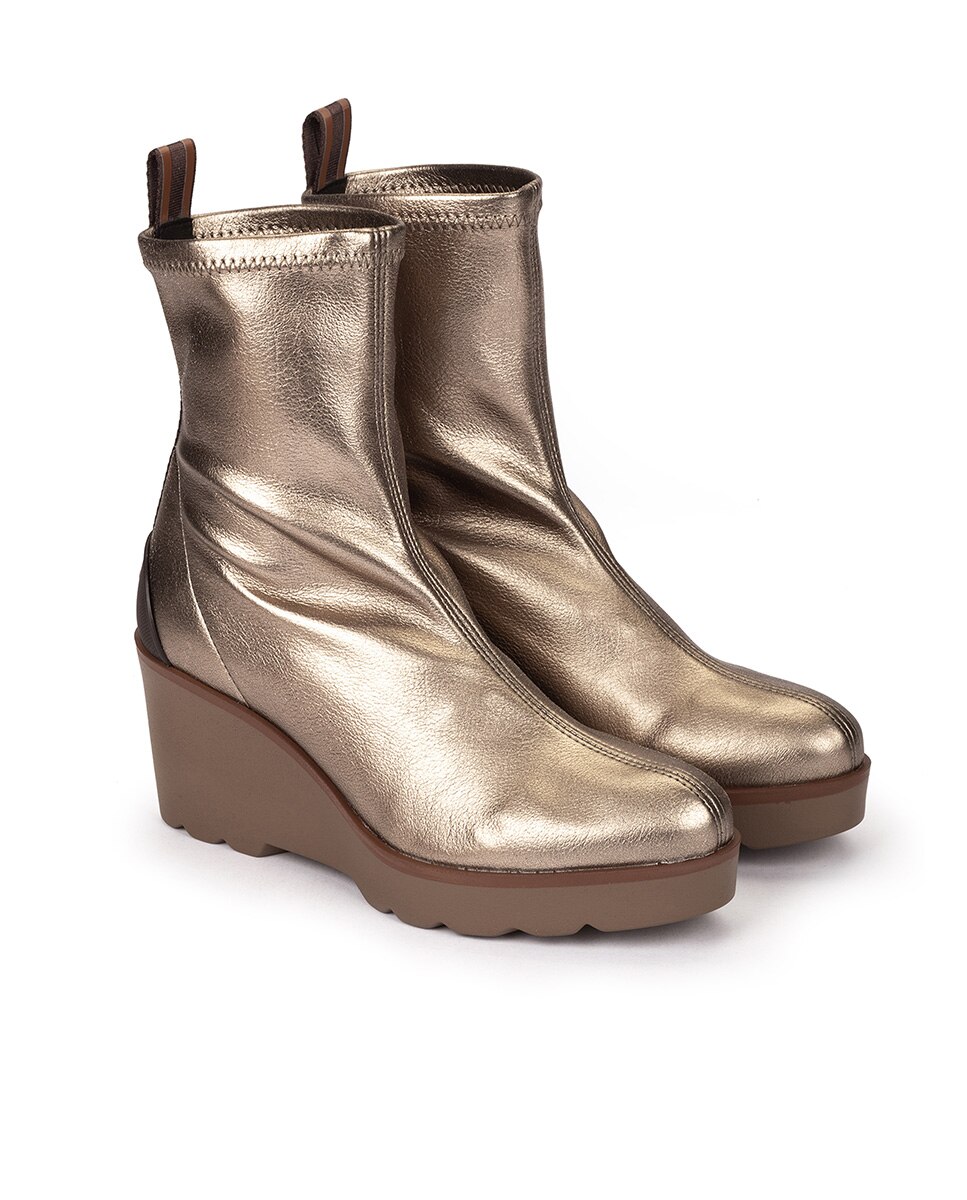 Botins de Tecido Elástico com Cunha Ouro-2