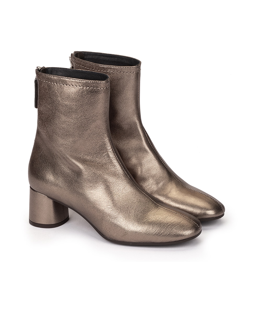 Botins de Salto com Fecho Zip Bronze metalizado-2