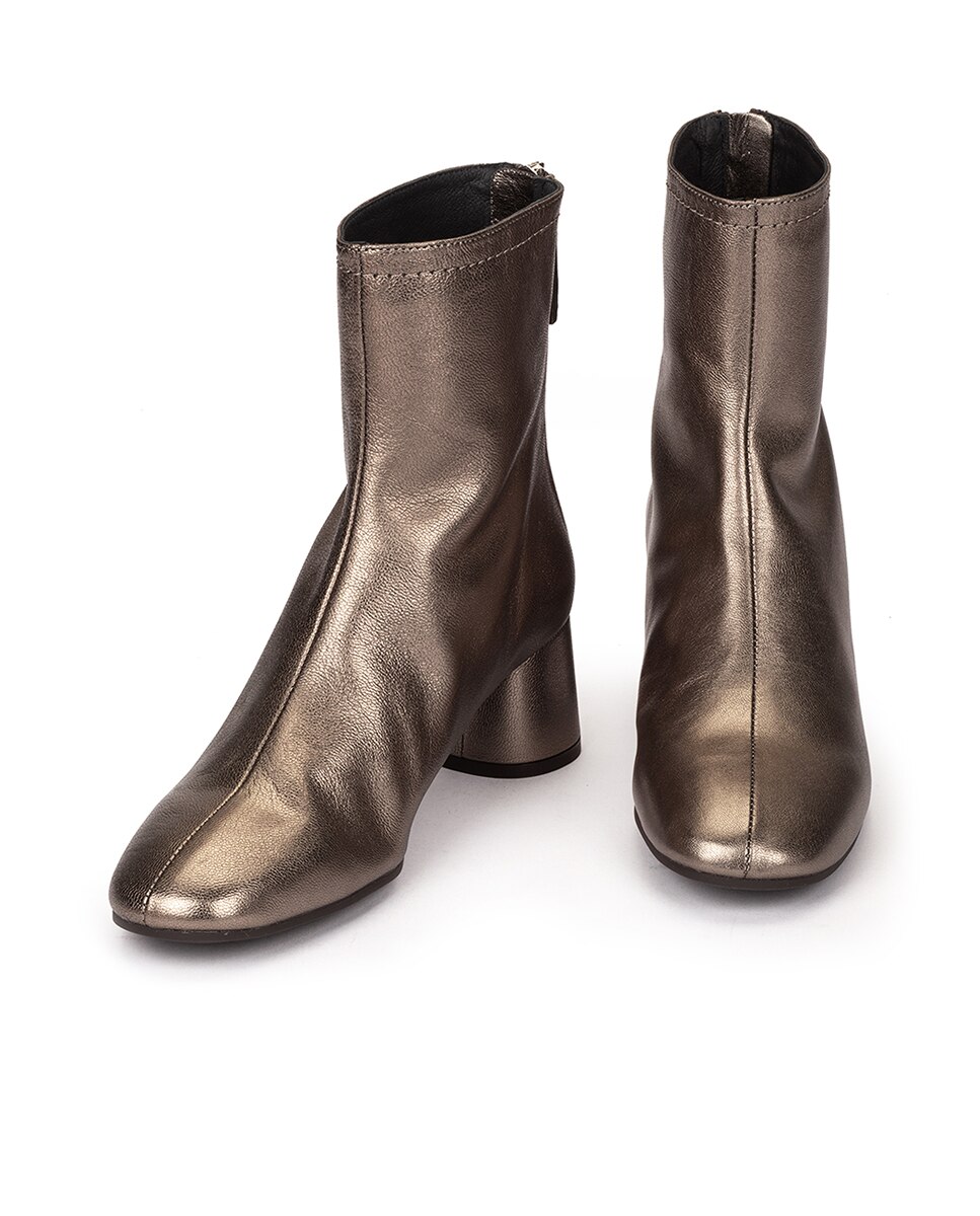 Botins de Salto com Fecho Zip Bronze metalizado-3