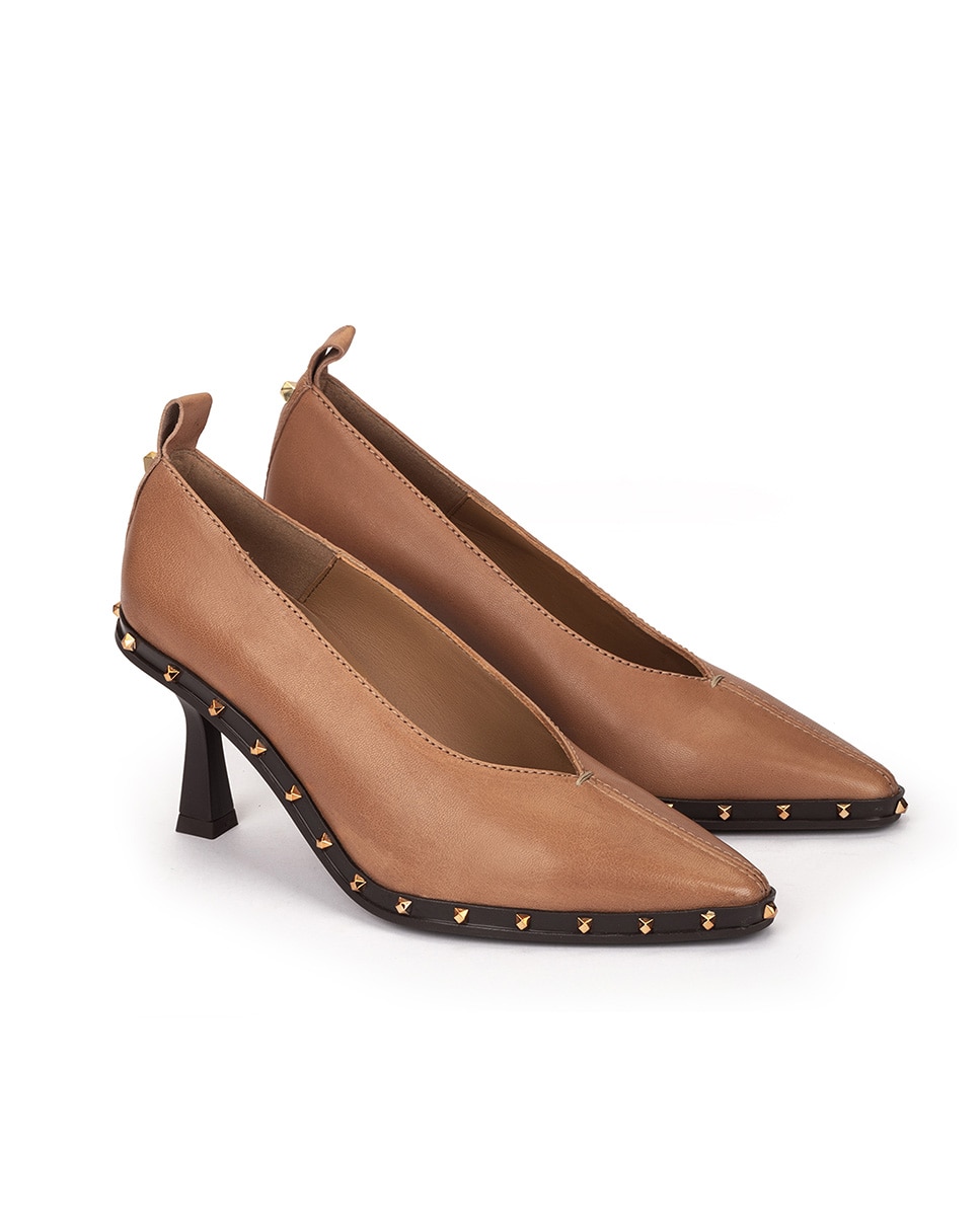 Sapatos de Salto com Tachas Castanho-2