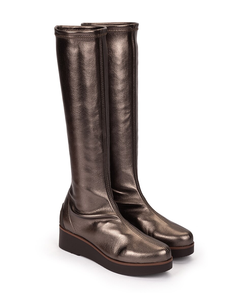 Botas de Tecido Elástico com Plataforma Ouro-2