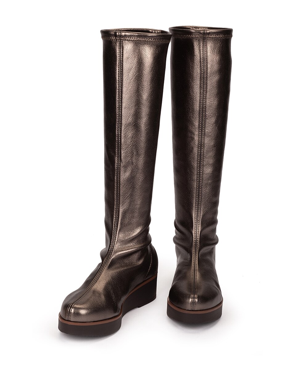 Botas de Tecido Elástico com Plataforma Ouro-3