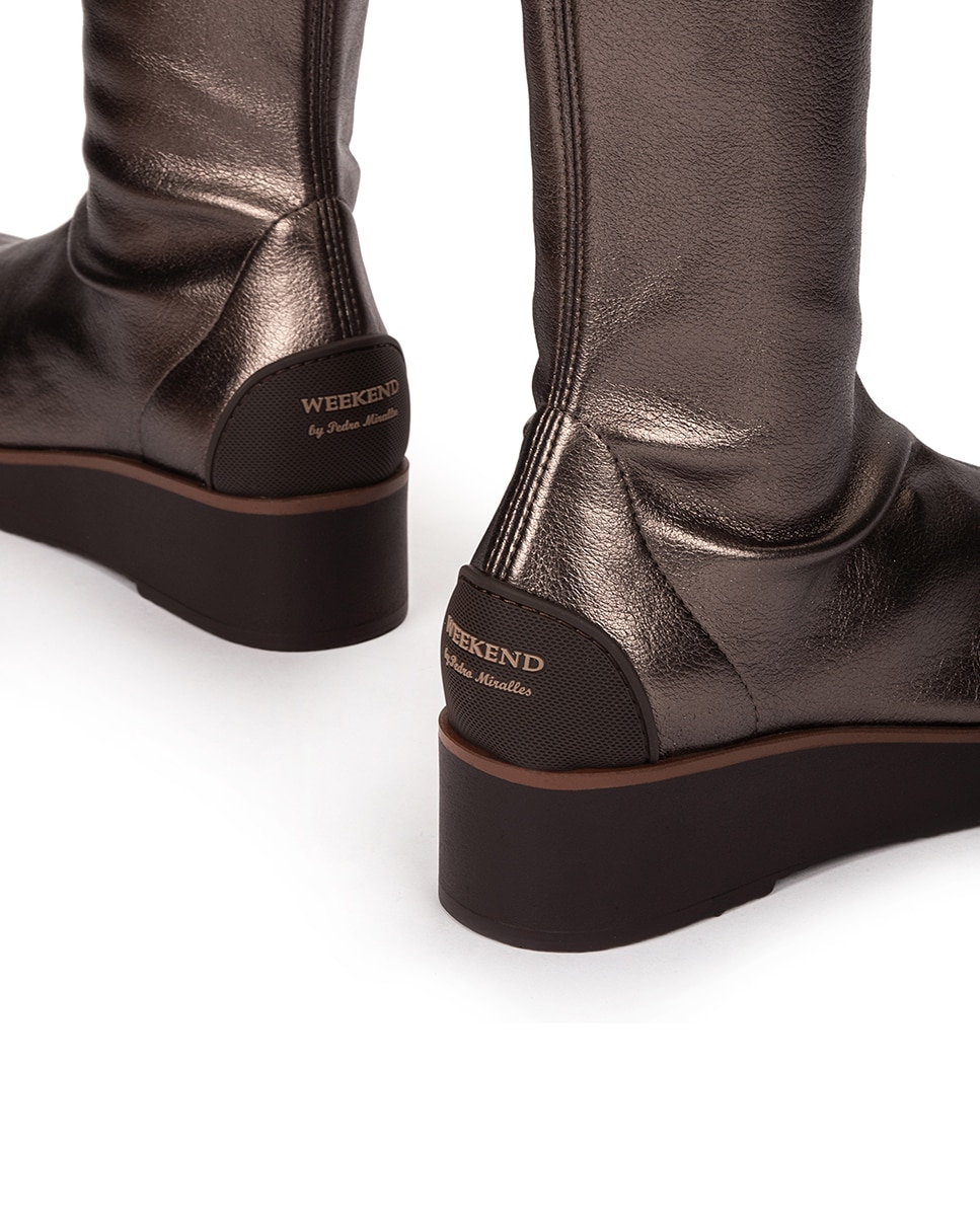 Botas de Tecido Elástico com Plataforma Ouro-4