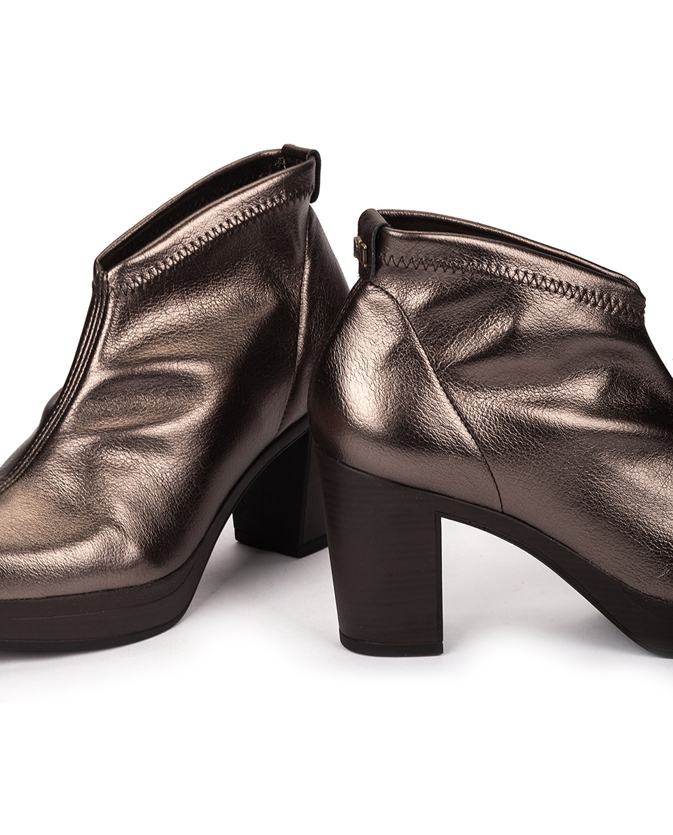 Botins com Salto e Tecido Elástico Ouro-4
