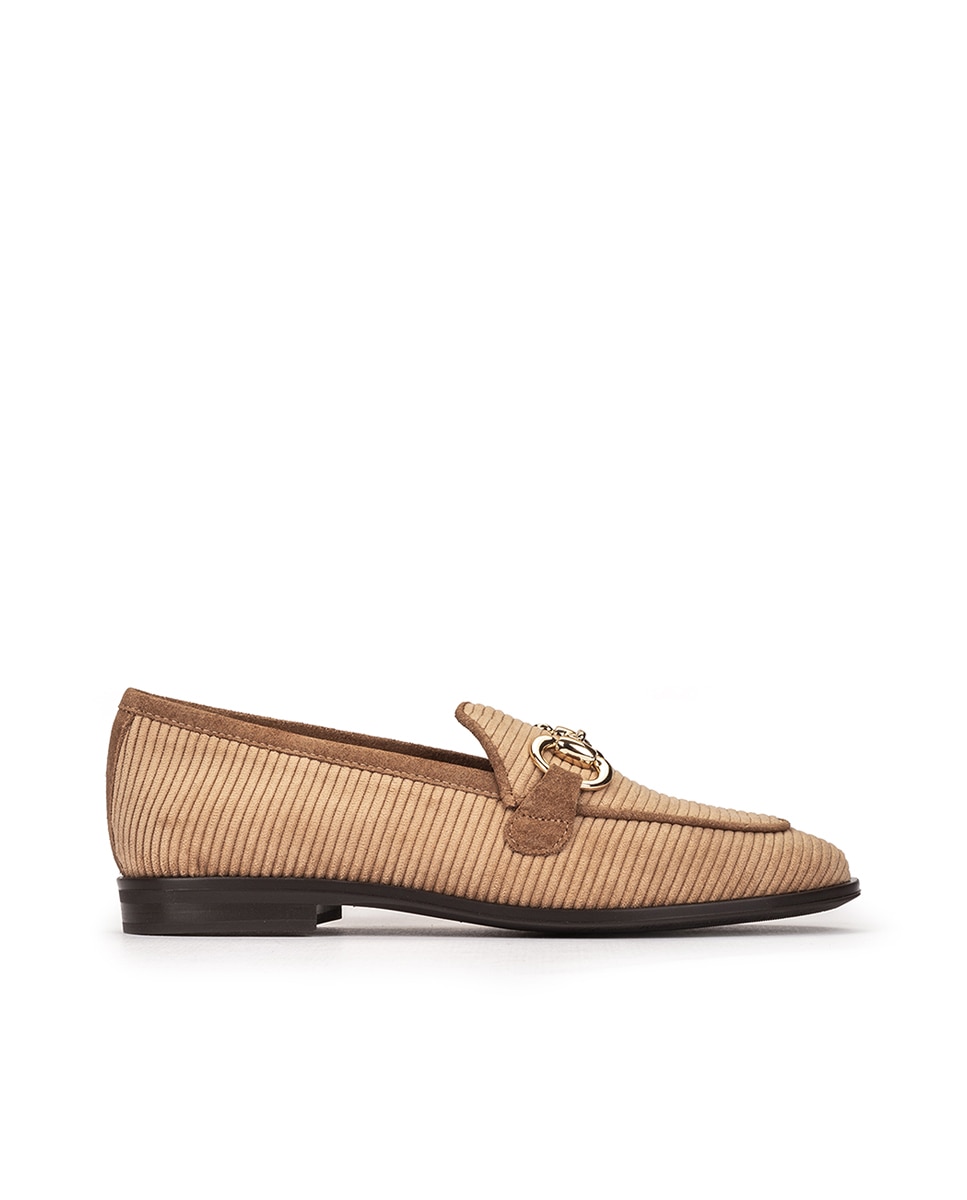 Mocassins Rasos com Adorno Bege / Castanho-1