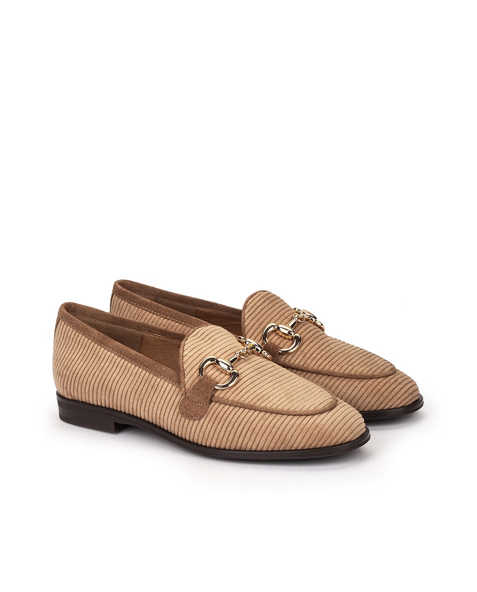 Mocassins Rasos com Adorno Bege / Castanho-2