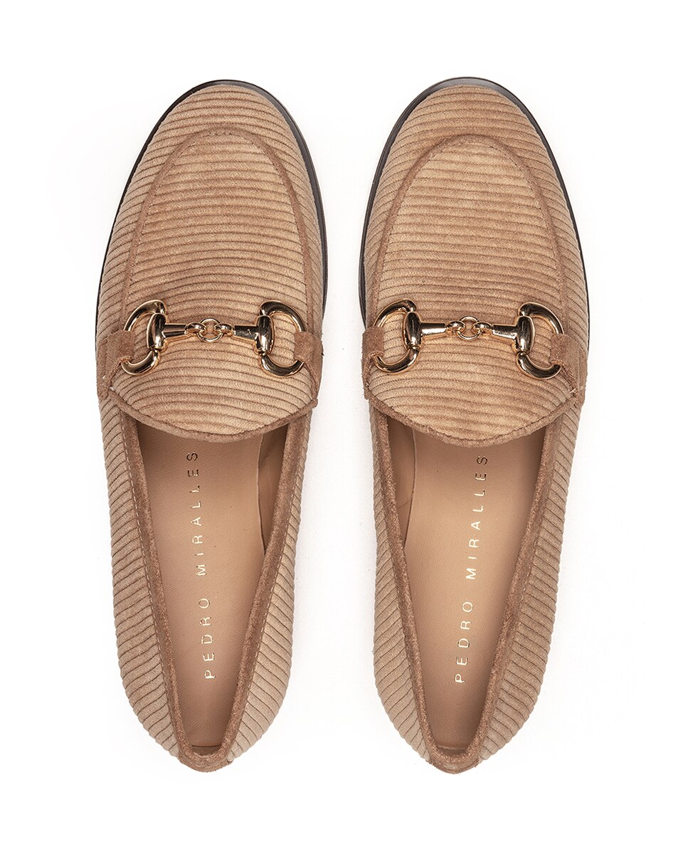 Mocassins Rasos com Adorno Bege / Castanho-3