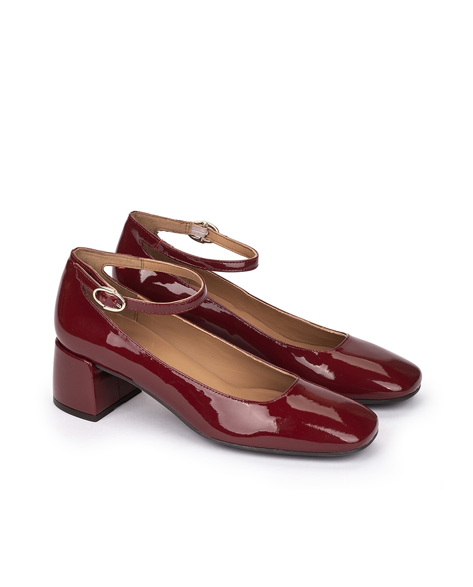 Sapatos de Salto de Verniz Estilo Mary Jane Bordeaux-2