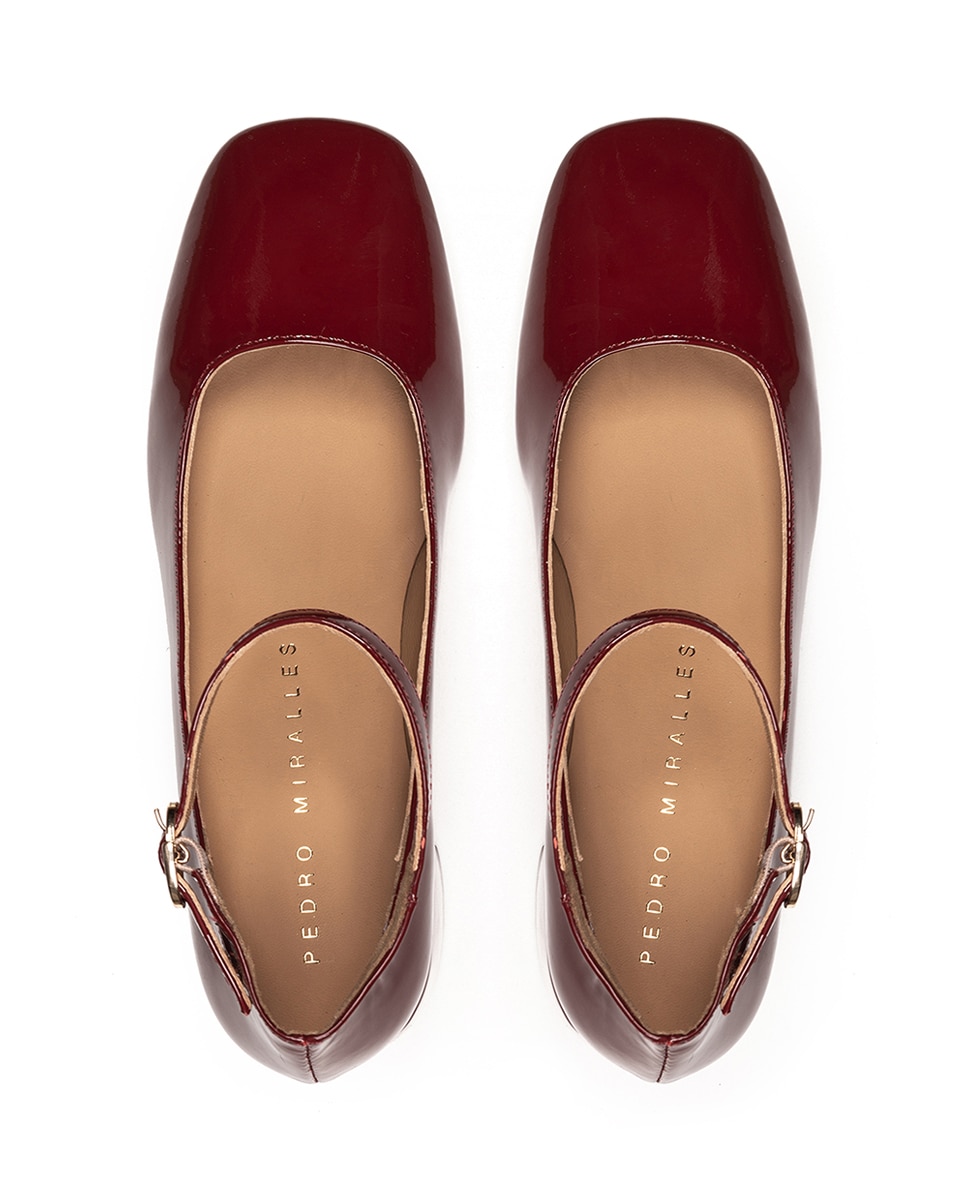Sapatos de Salto de Verniz Estilo Mary Jane Bordeaux-3