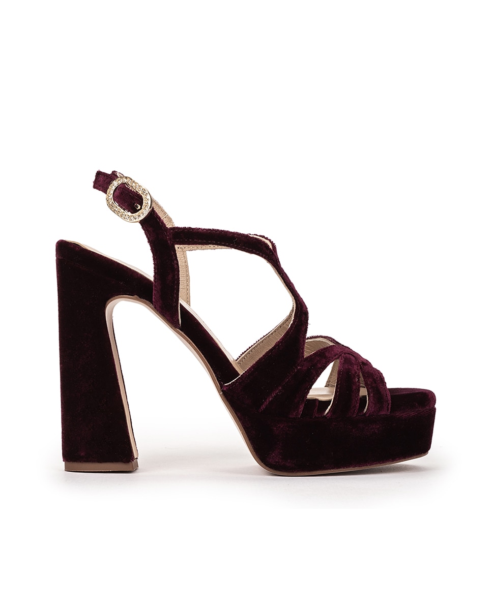 Sandálias de Salto com Plataforma e Fivela Bordeaux-1