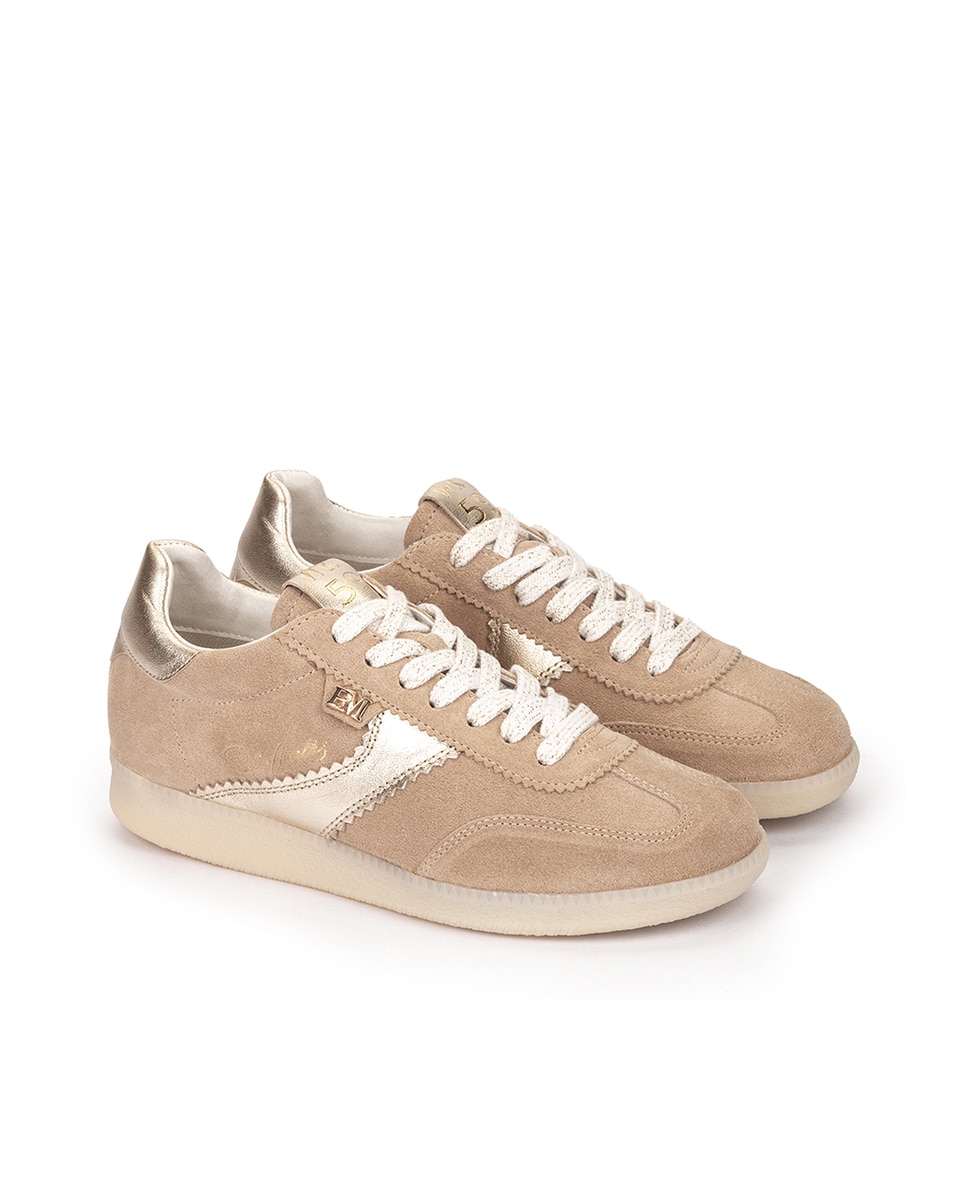 Sapatilhas Desportivas com Atacadores e Detalhes Contraste Bege-2