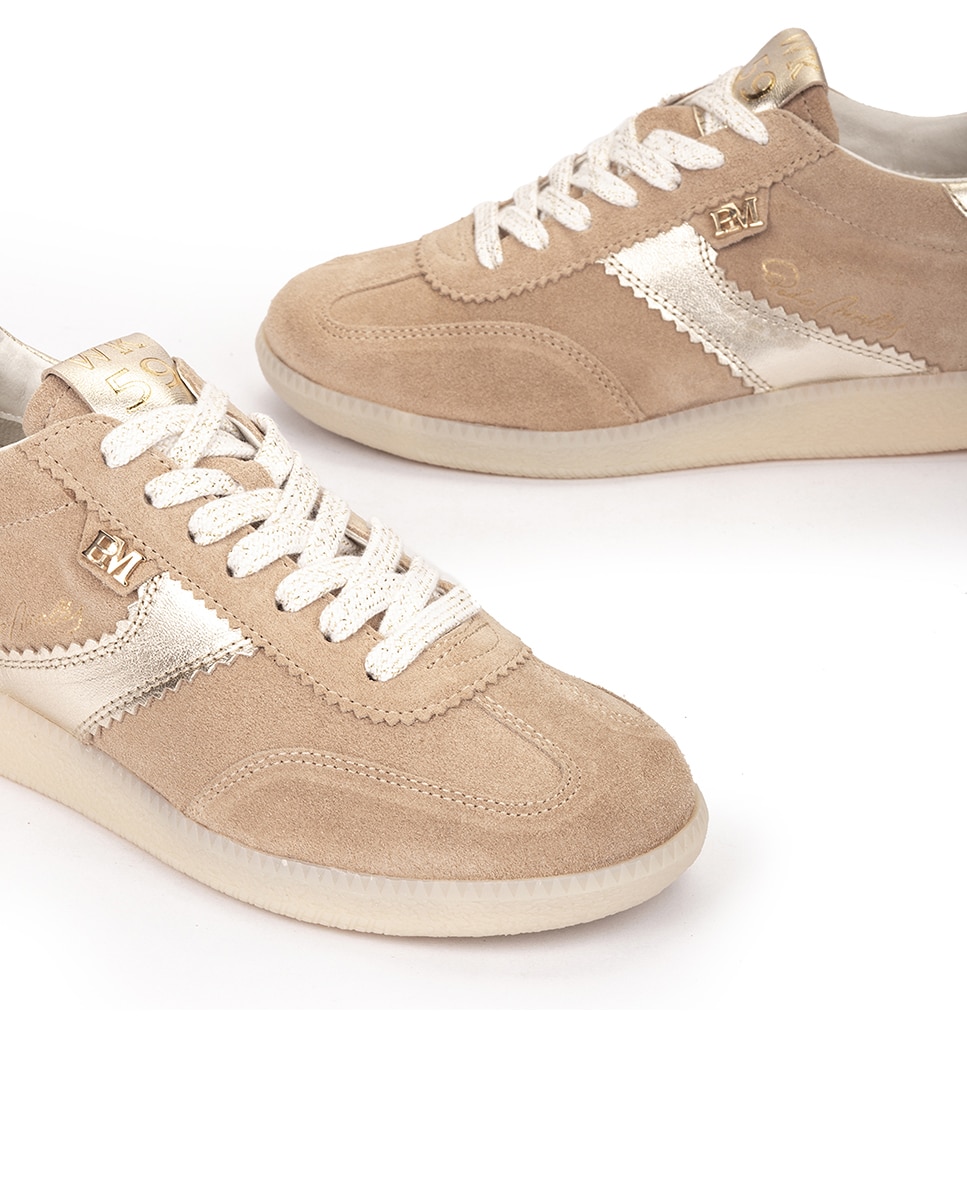 Sapatilhas Desportivas com Atacadores e Detalhes Contraste Bege-4