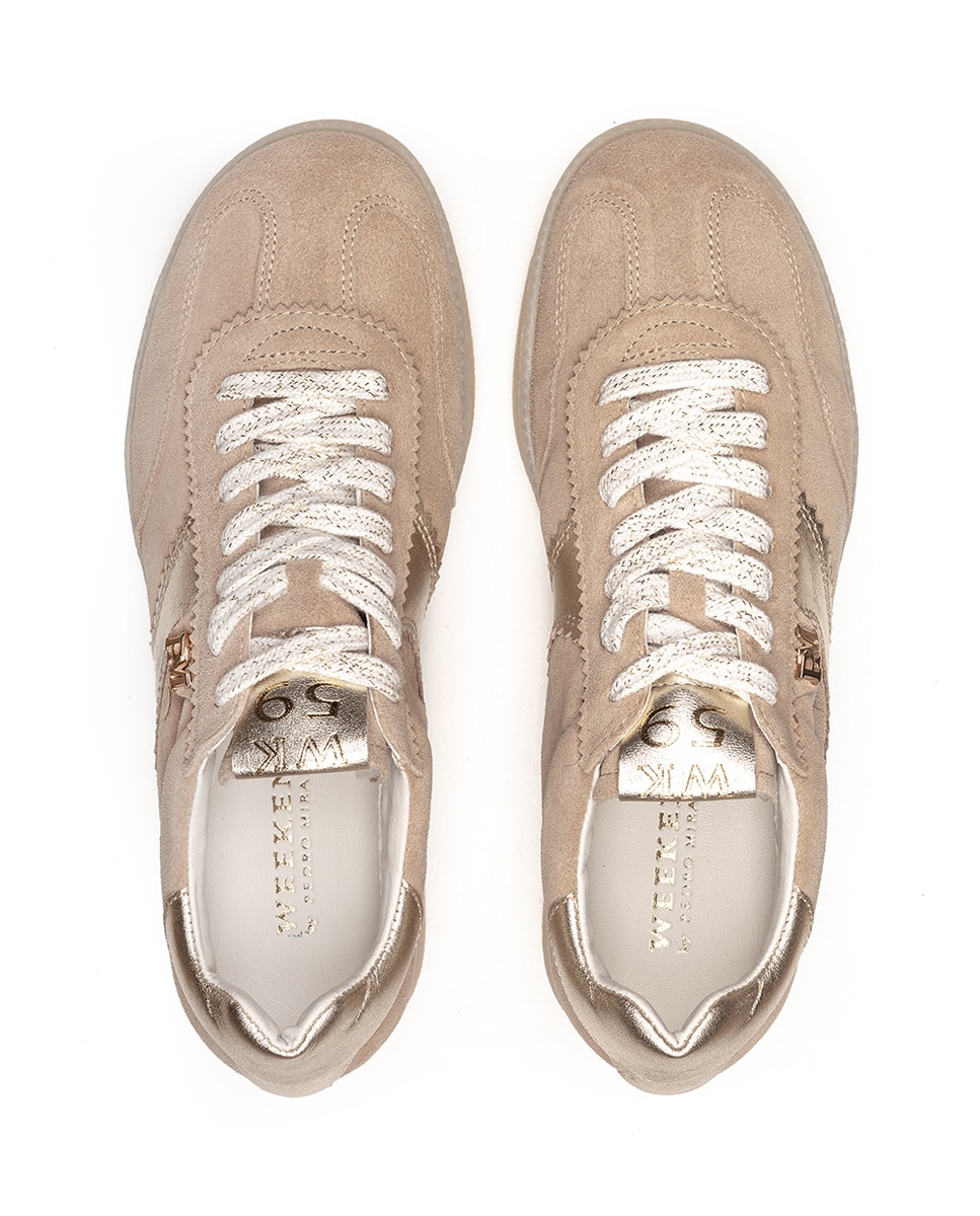 Sapatilhas Desportivas com Atacadores e Detalhes Contraste Bege-3