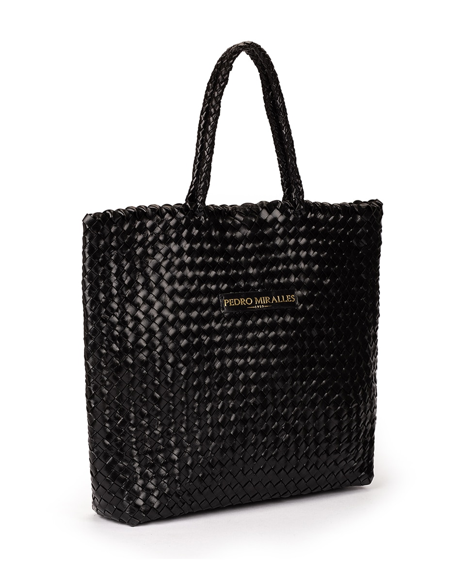 Mala de Ombro Estilo Shopper de Pele Entrançada Preto-2