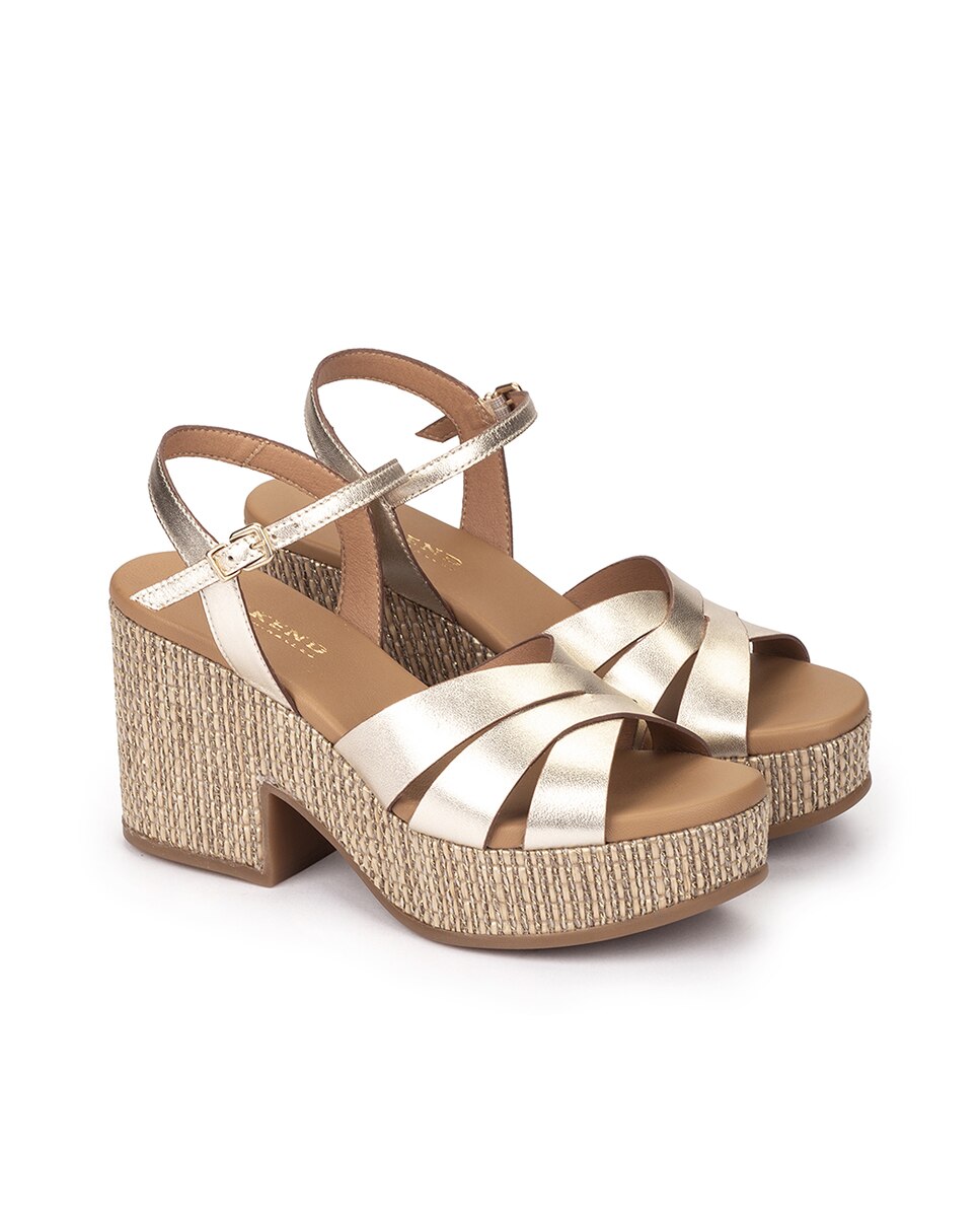 Sandálias de Plataforma com Piso de Brilhos Dourado-2